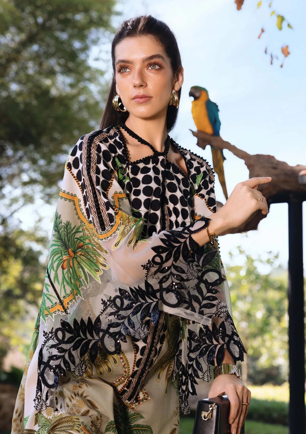Printed Lawn 3-Piece Suit Sequin Work Front, Neckline & Daman Border with Chiffon Dupatta & Cambric Trouser