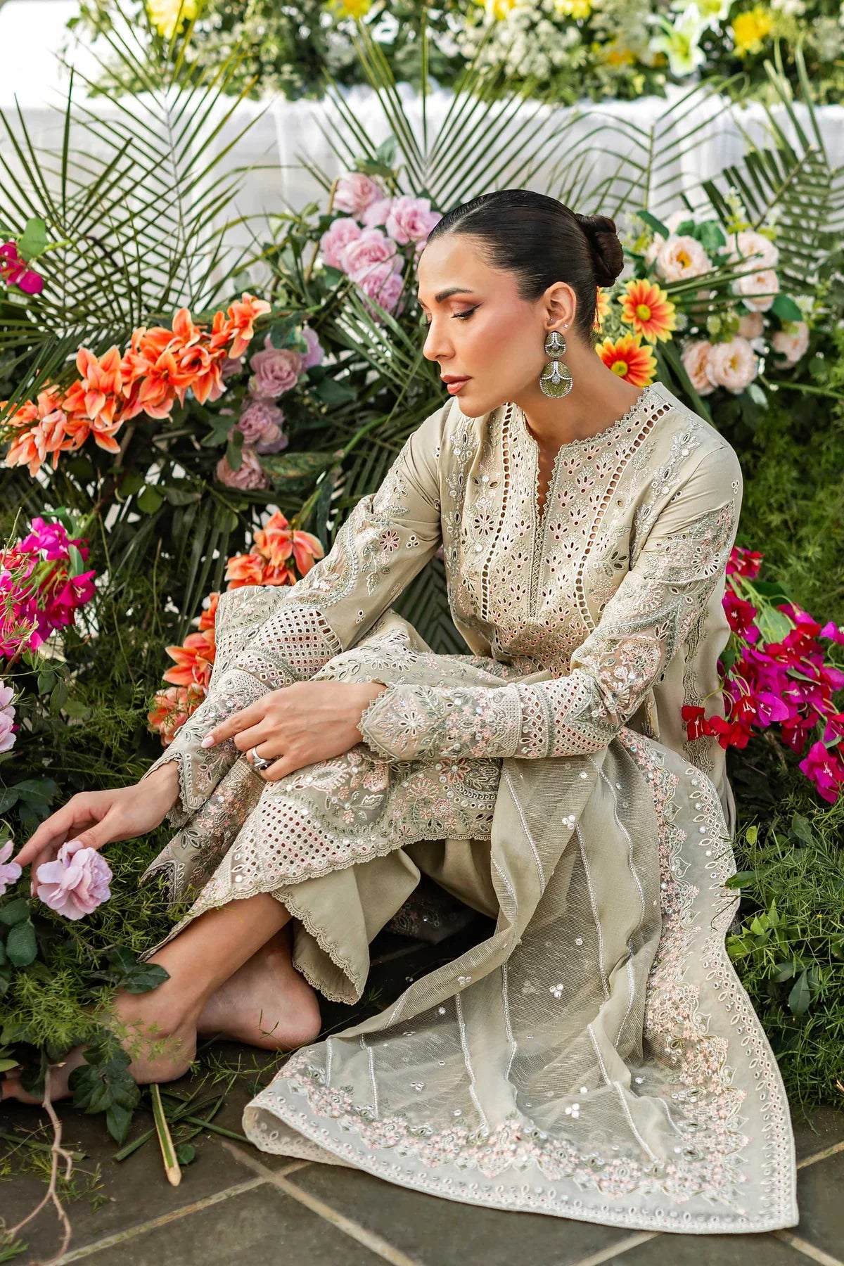 3 Piece Cotton Suit With Organza Dupatta| Ready To Wear