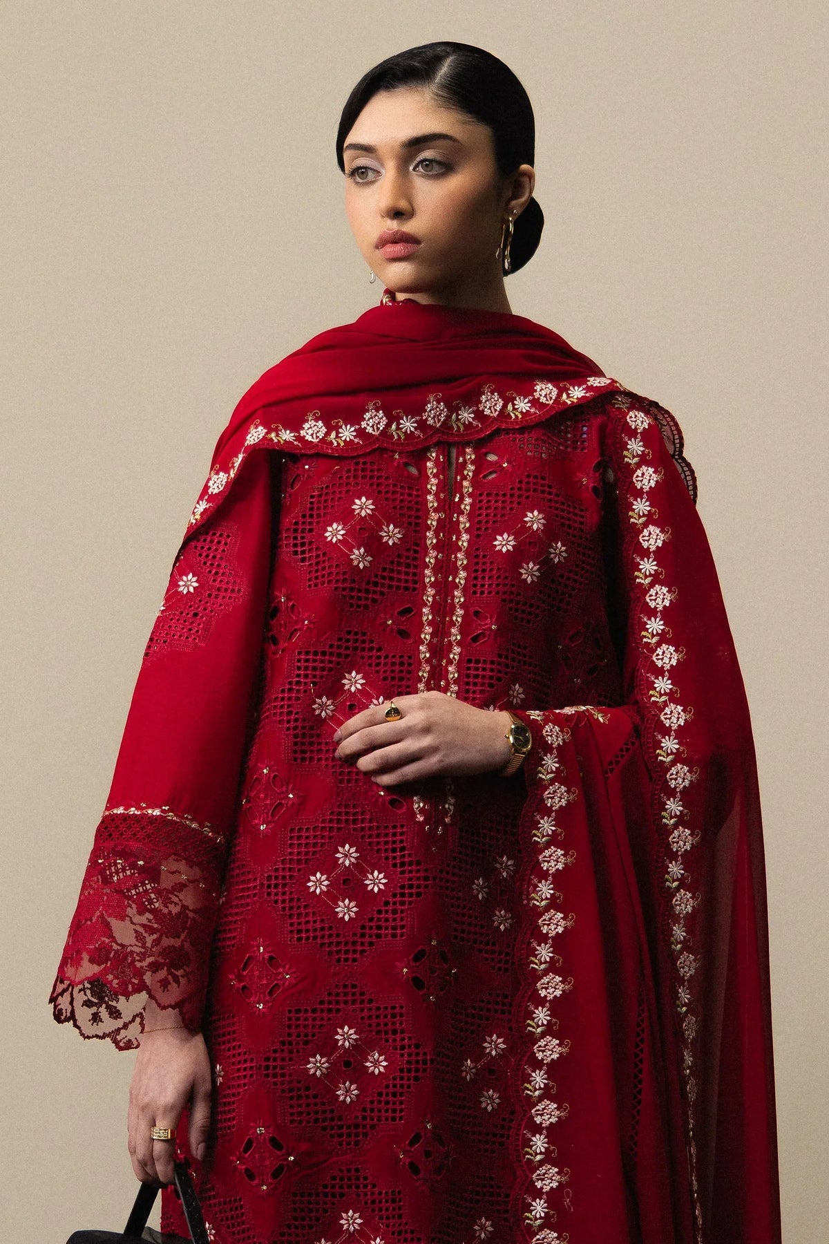 03-Piece Embroidered Lawn Suit With Chiffon Dupatta | Ready To Wear