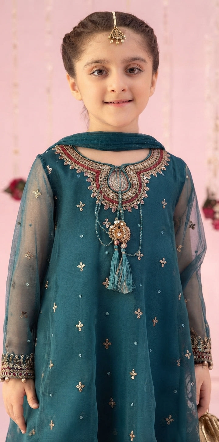 Elegant Embroidered Chiffon Girls’ 3-Piece Party Wear – Ready to Wear
