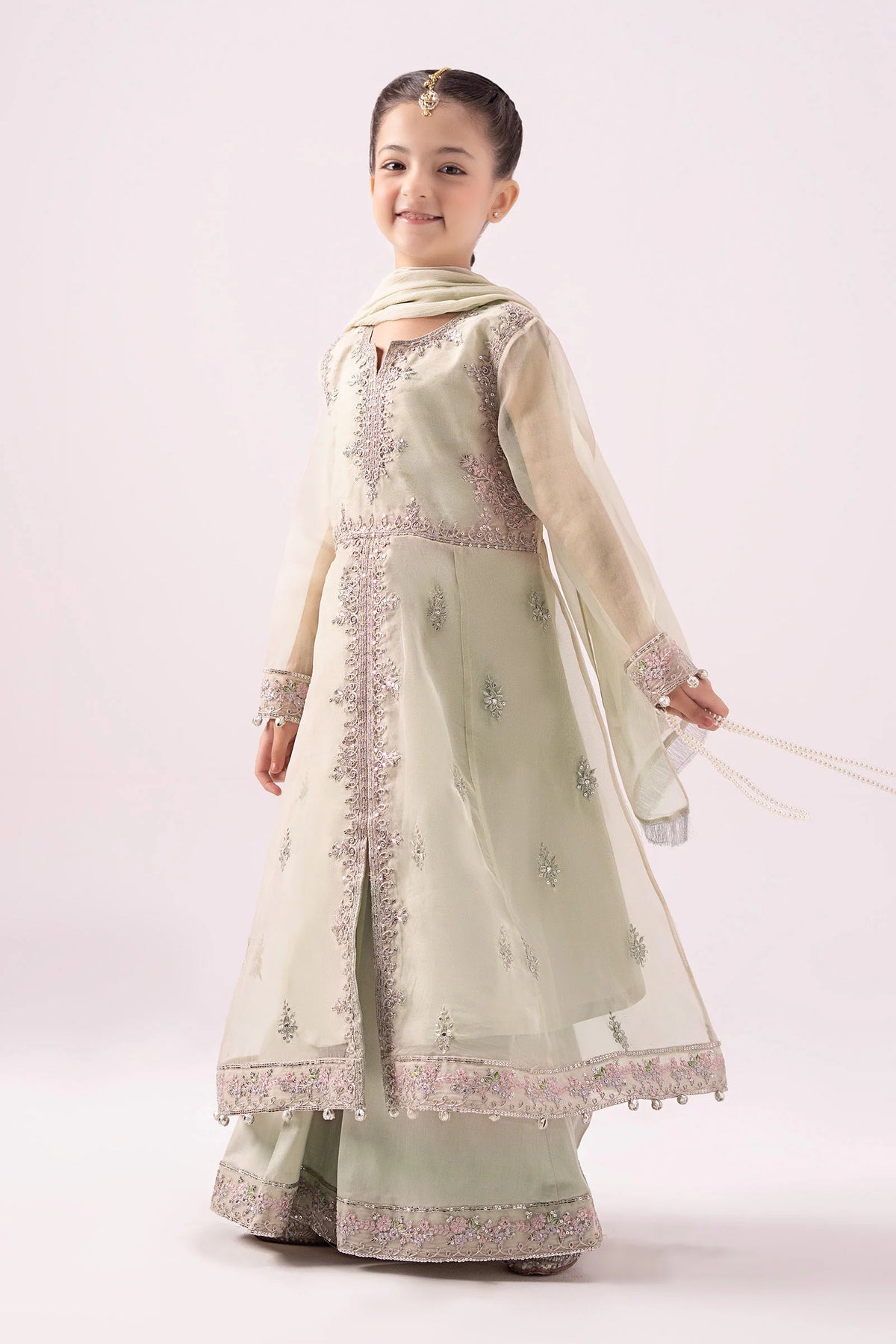 Elegant Embroidered Chiffon Girls’ 3-Piece Party Wear – Ready to Wear