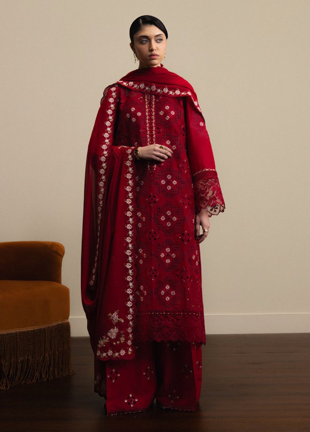 3 Piece Lawn with Semi Pure Chiffon Dupatta | Ready To Wear