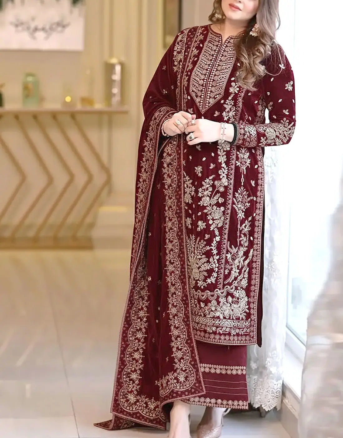 03-Piece Chffom Suit With Embroidery | Ready To Wear