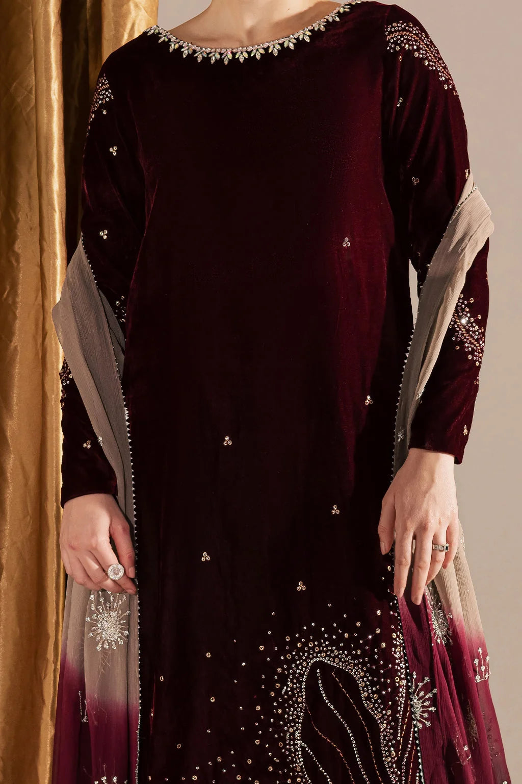 Elegant Velvet Embroidered Ready-to-Wear 3-Piece Suit