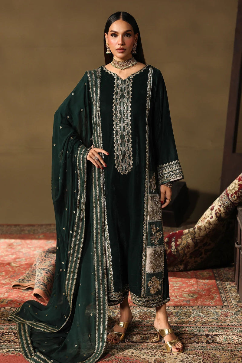 Bottle Green Velvet Kurta Set | Ready-to-Wear