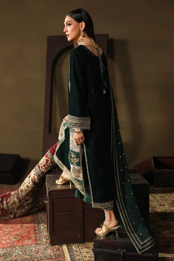 Bottle Green Velvet Kurta Set | Ready-to-Wear