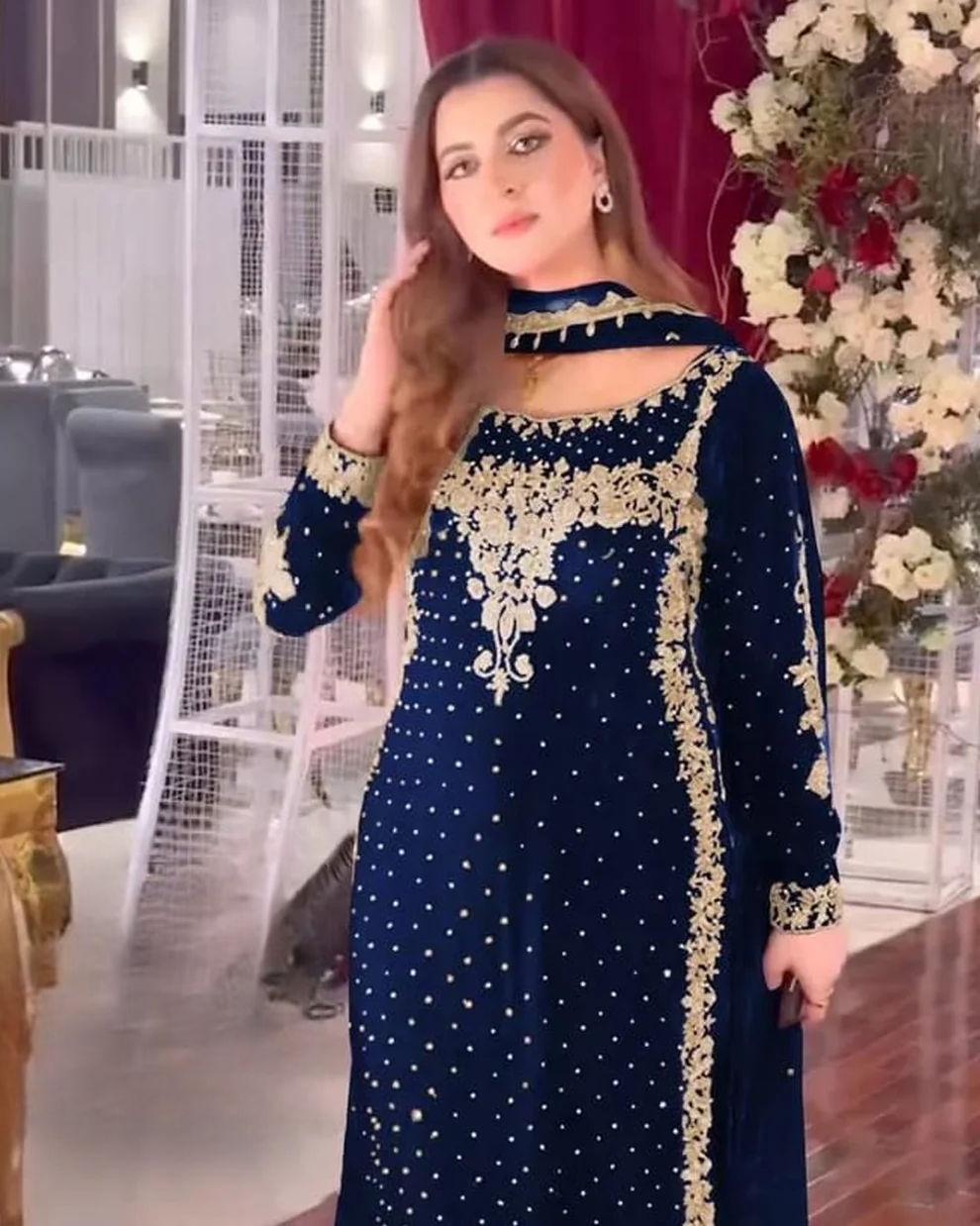 Luxury Embroidered Velvet 3-Piece Suit