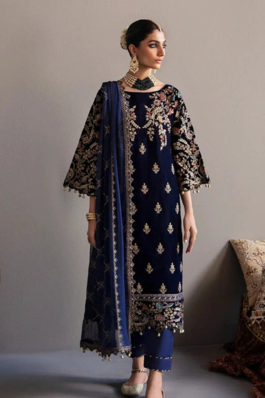 Elegant Embroidered Velvet 3-Piece Suit with Chiffon Dupatta