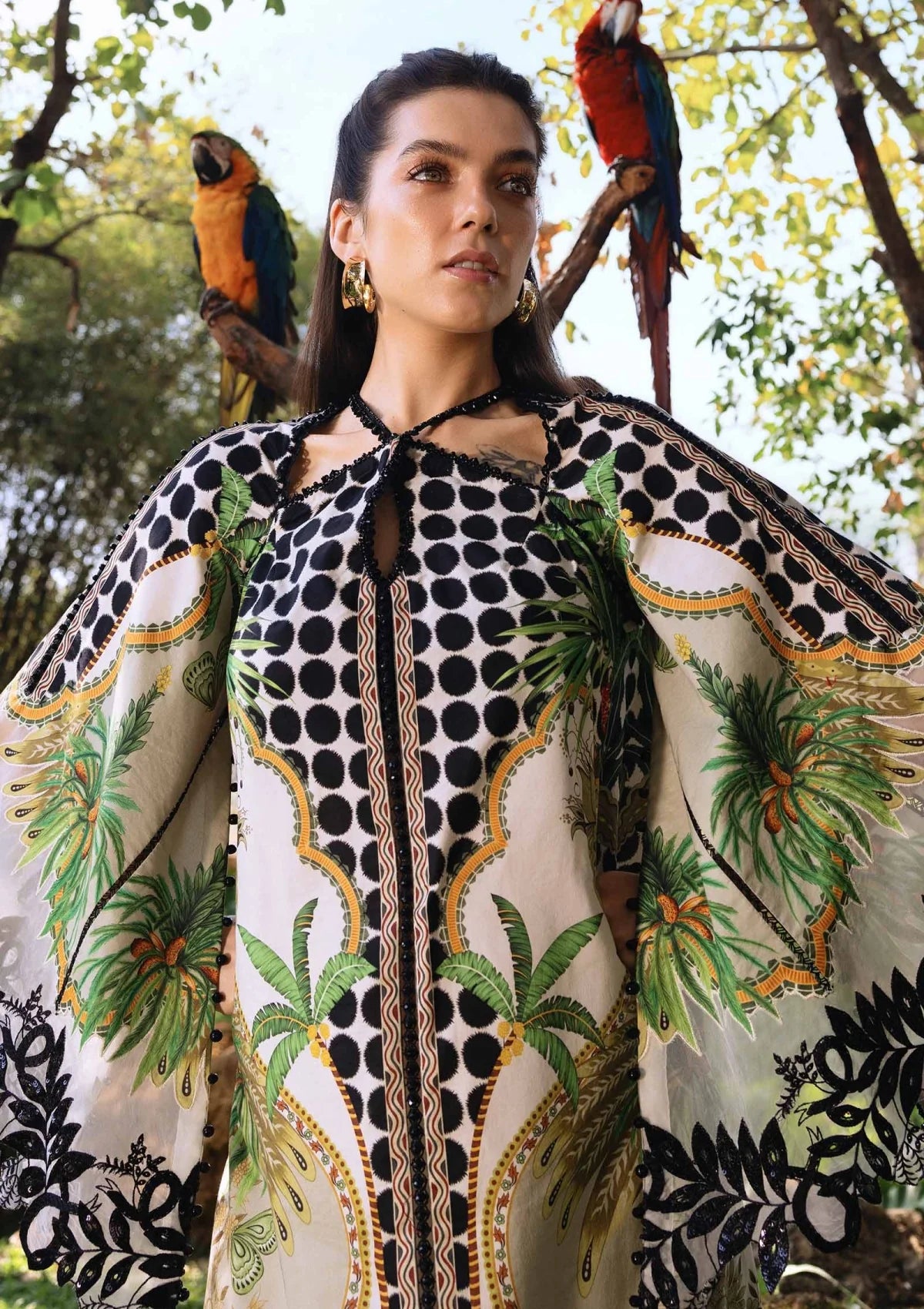 Printed Lawn 3-Piece Suit Sequin Work Front, Neckline & Daman Border with Chiffon Dupatta & Cambric Trouser