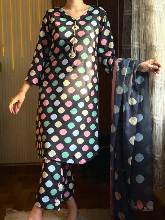 03-Piece Printed Silk Suit | Ready To Wear