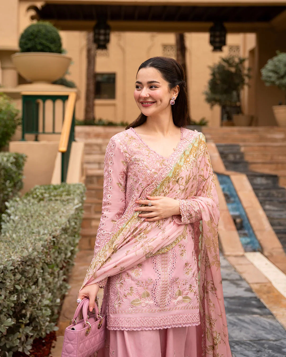 Blush Pink Sharara - 03-Piece Lawn Shirt With Silk Dupatta | Ready To Wear