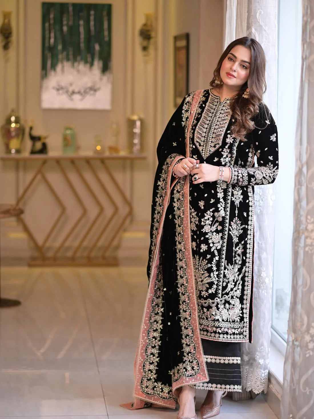Luxury Velvet Embroidered Ready-to-Wear 3-Piece Suit
