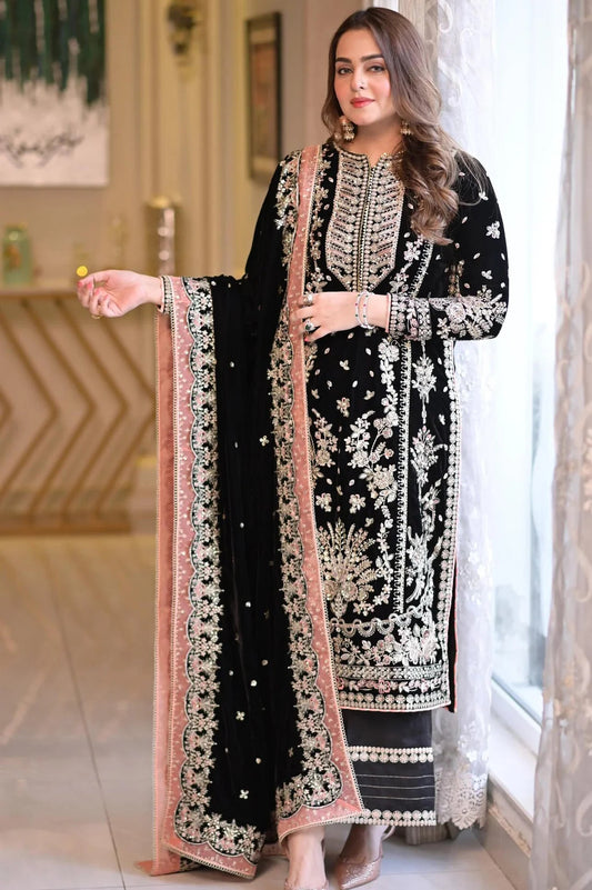 Luxury Velvet Embroidered Ready-to-Wear 3-Piece Suit