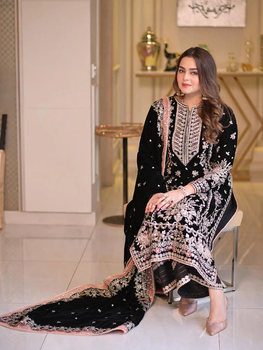 Luxury Velvet Embroidered Ready-to-Wear 3-Piece Suit