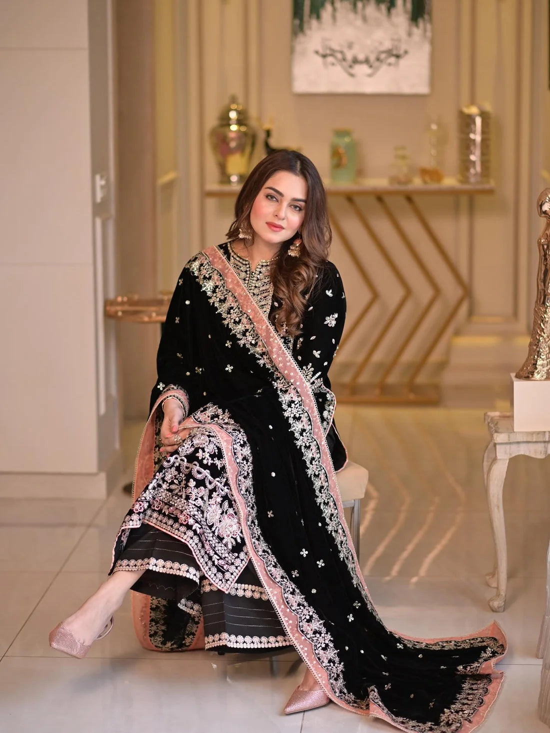 Luxury Velvet Embroidered Ready-to-Wear 3-Piece Suit