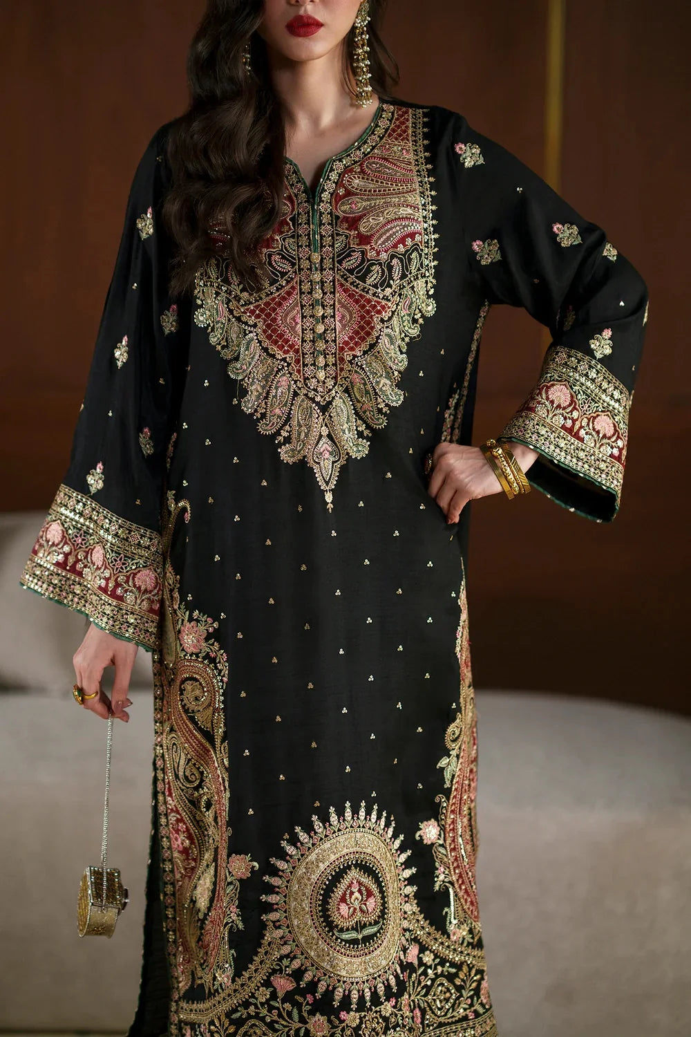 ✨ Black & Gold Kashmiri Majesty – Luxury Embroidered | Ready to Wear