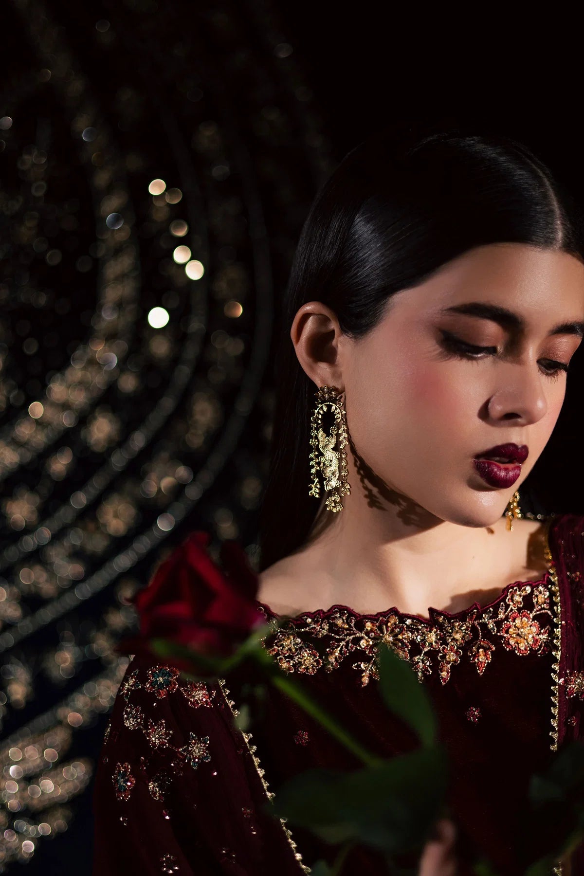 Ready-to-Wear Mehroon Luxury Velvet Embroidered 3-Piece Suit