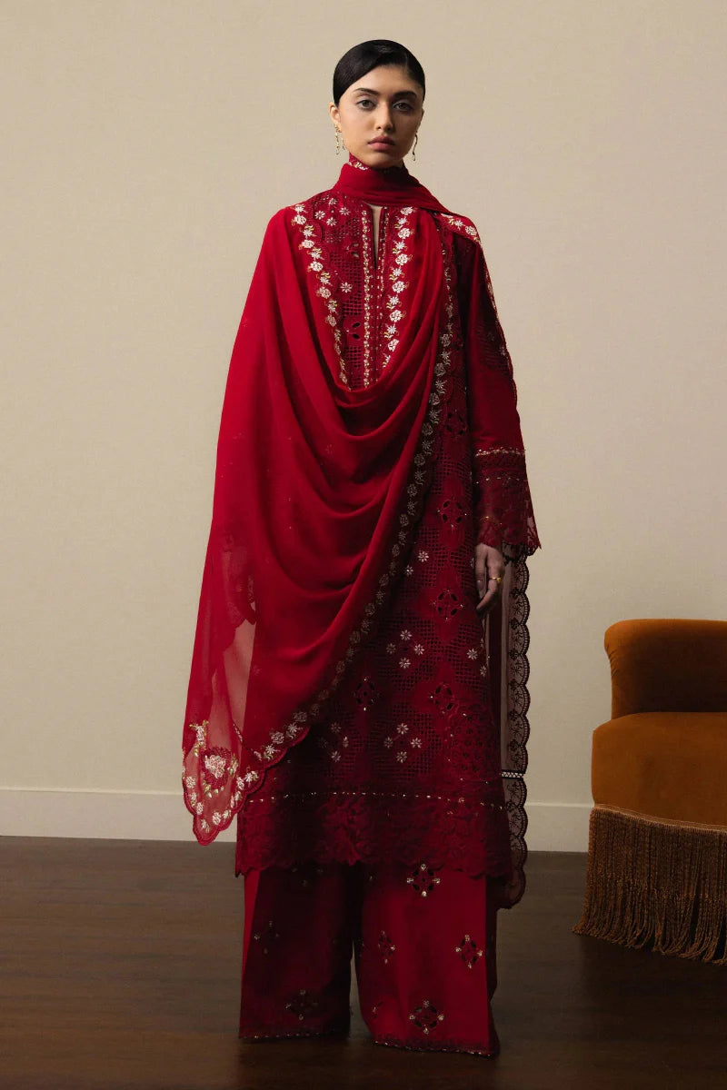 03-Piece Embroidered Lawn Suit With Chiffon Dupatta | Ready To Wear