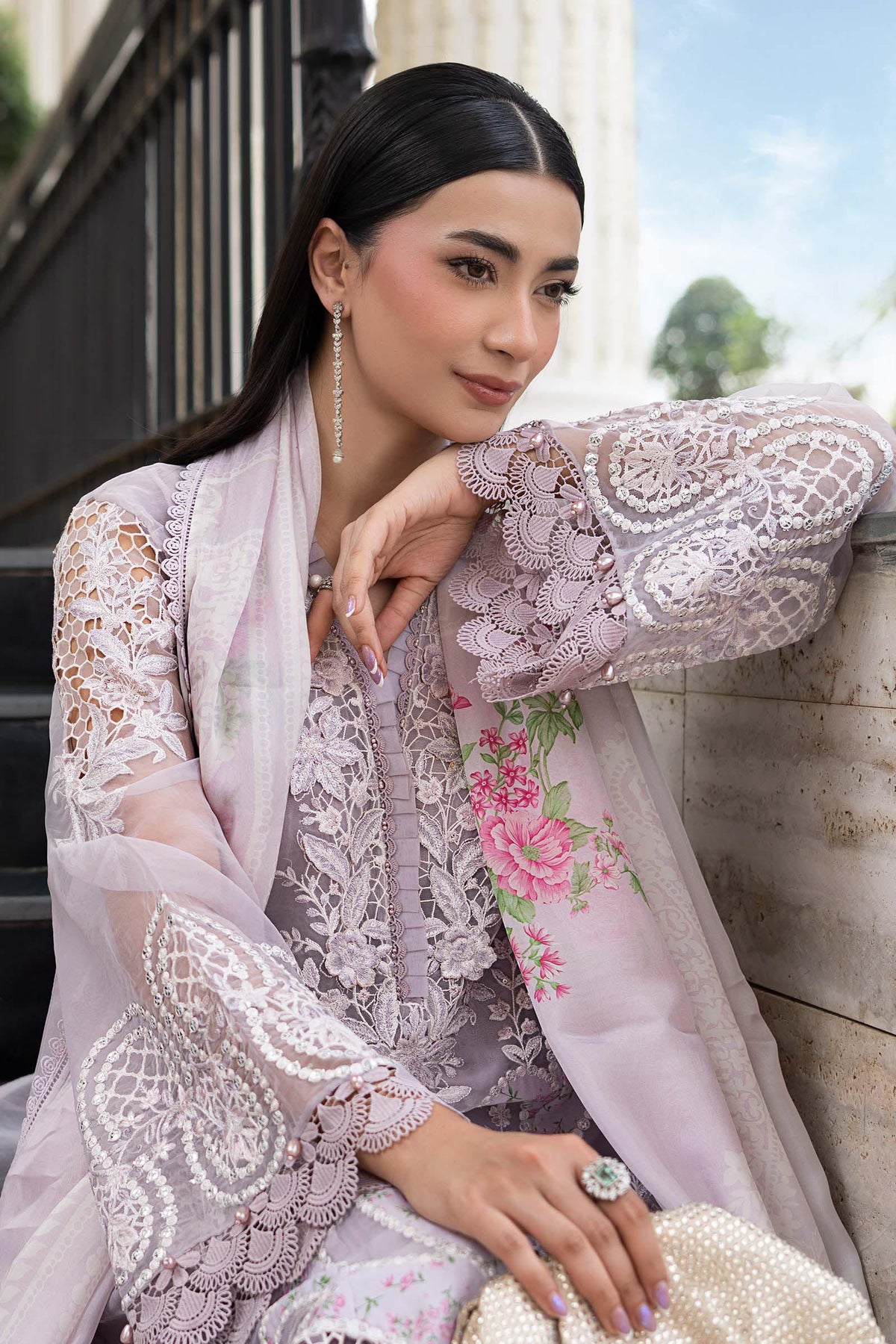 03-Piece Embroidered Lawn Suit With Printed Silk Dupatta | Ready To Wear