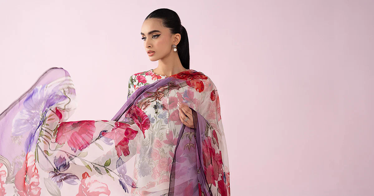 03-Piece Printed Lawn Suit With Chiffon Dupatta | Ready To Wear