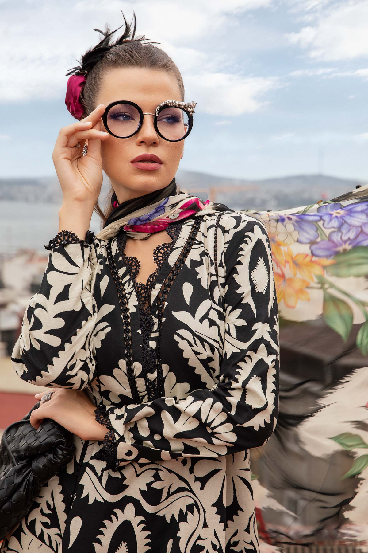 Black Printed Cambric 3-Piece Ready-to-Wear Suit