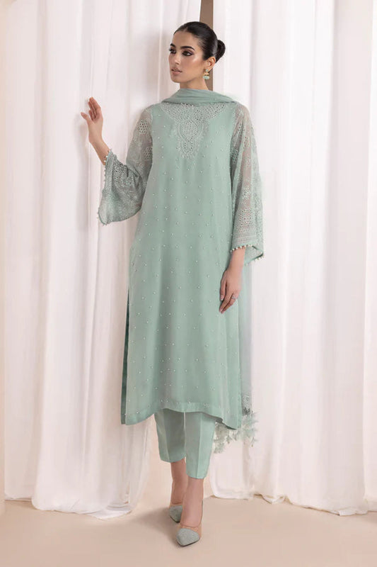 Pearl Embroidered Chiffon 3 Piece Suit with Heavy Embroidered Dupatta | Ready To Wear