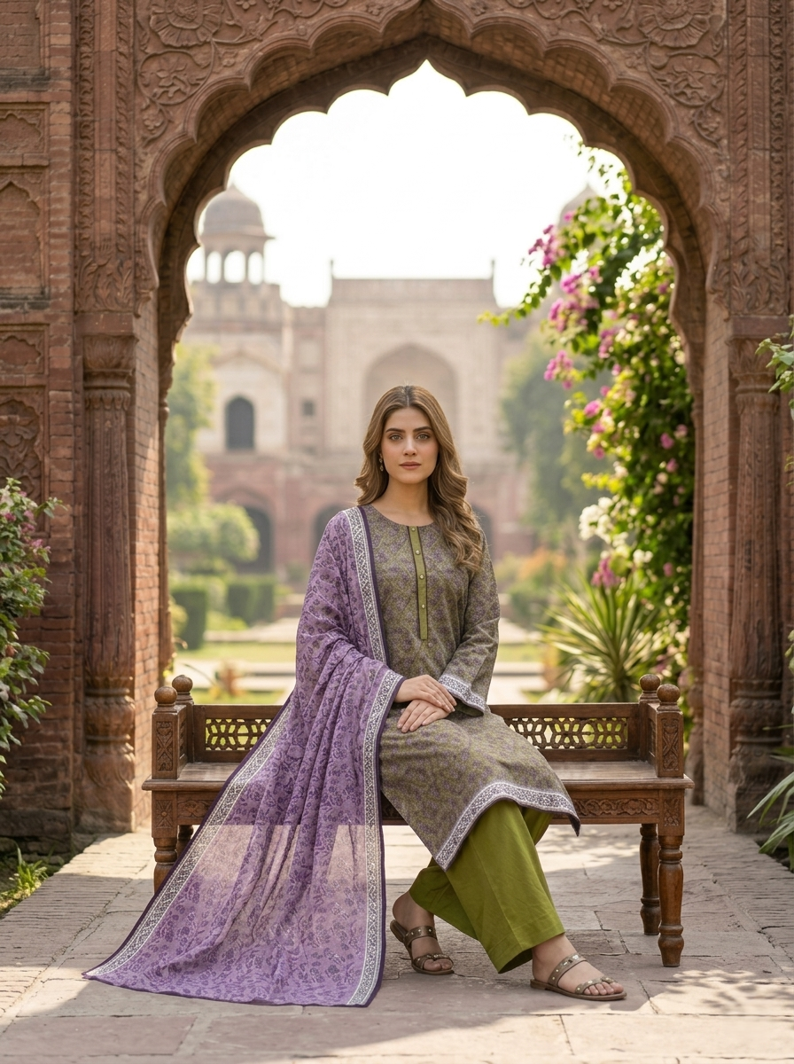 03 Piece Lawn Suit - Ready  To  Wear