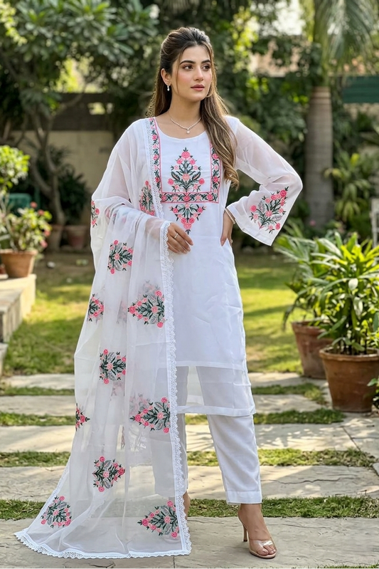 03 Piece Embroidered Chiffon Suit - Ready to Wear