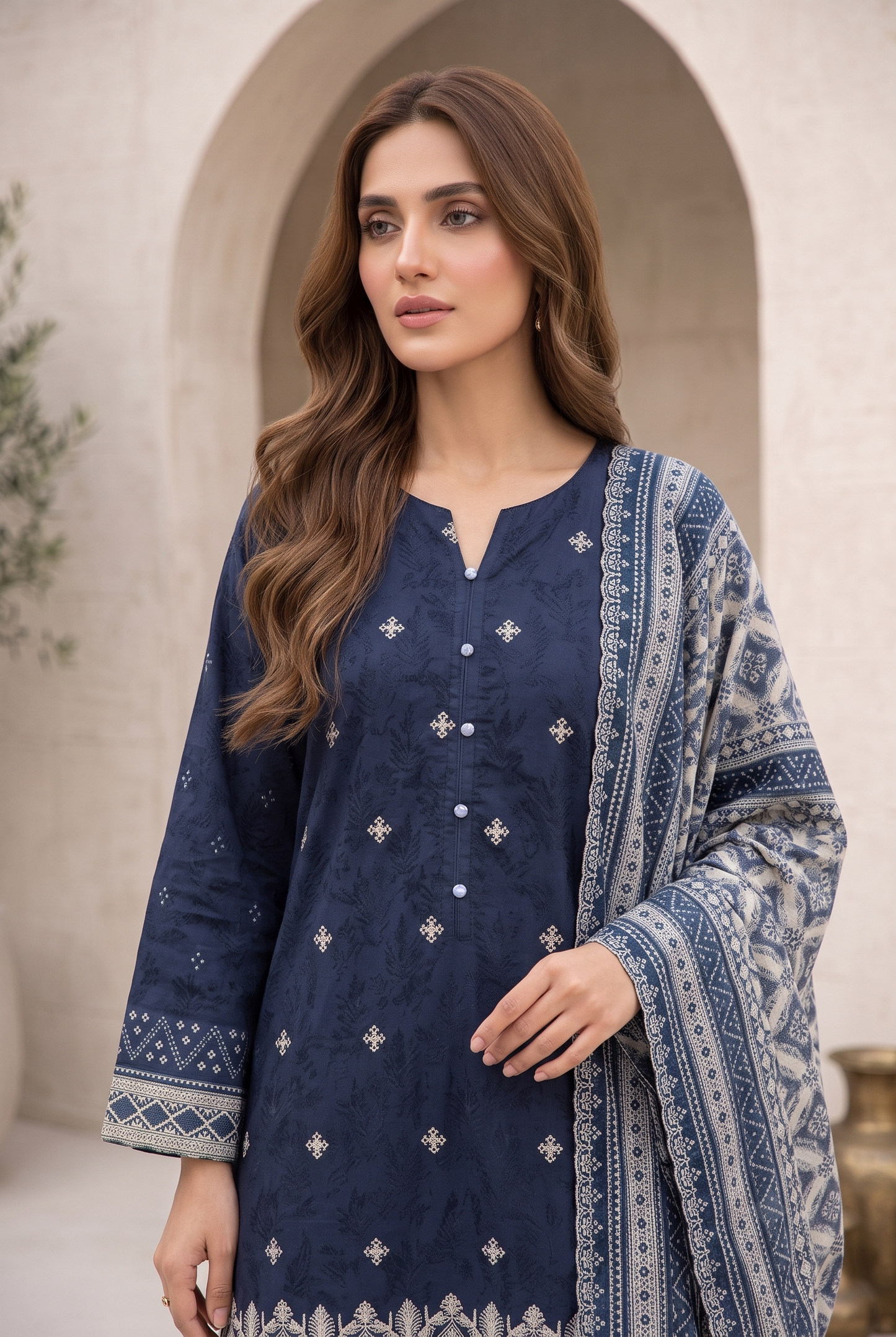03 Piece Embroidered Chikankari  Lawn Suit - Ready  To Wear