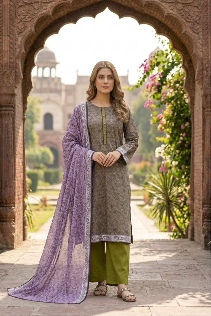 03 Piece Lawn Suit - Ready  To  Wear
