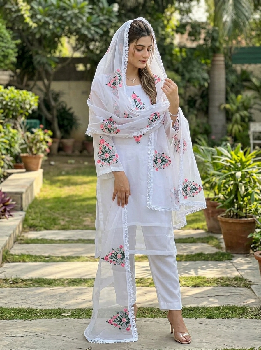 03 Piece Embroidered Chiffon Suit - Ready to Wear