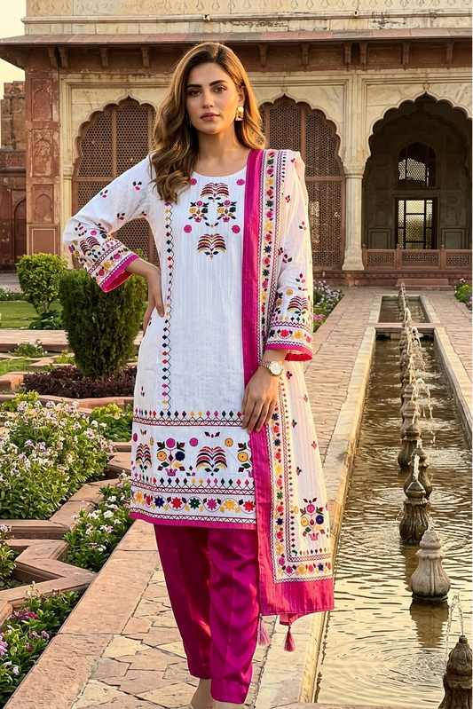 03 Piece Embroidered Chiffon Suit - Ready  To Wear