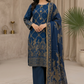 03 Piece Blue & Gold Embroidered Jacquard Suit -  Ready To  Wear