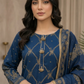 03 Piece Blue & Gold Embroidered Jacquard Suit -  Ready To  Wear