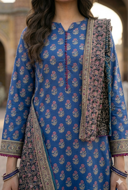 03 Piece Premium Printed Lawn Suit - Ready  To Wear