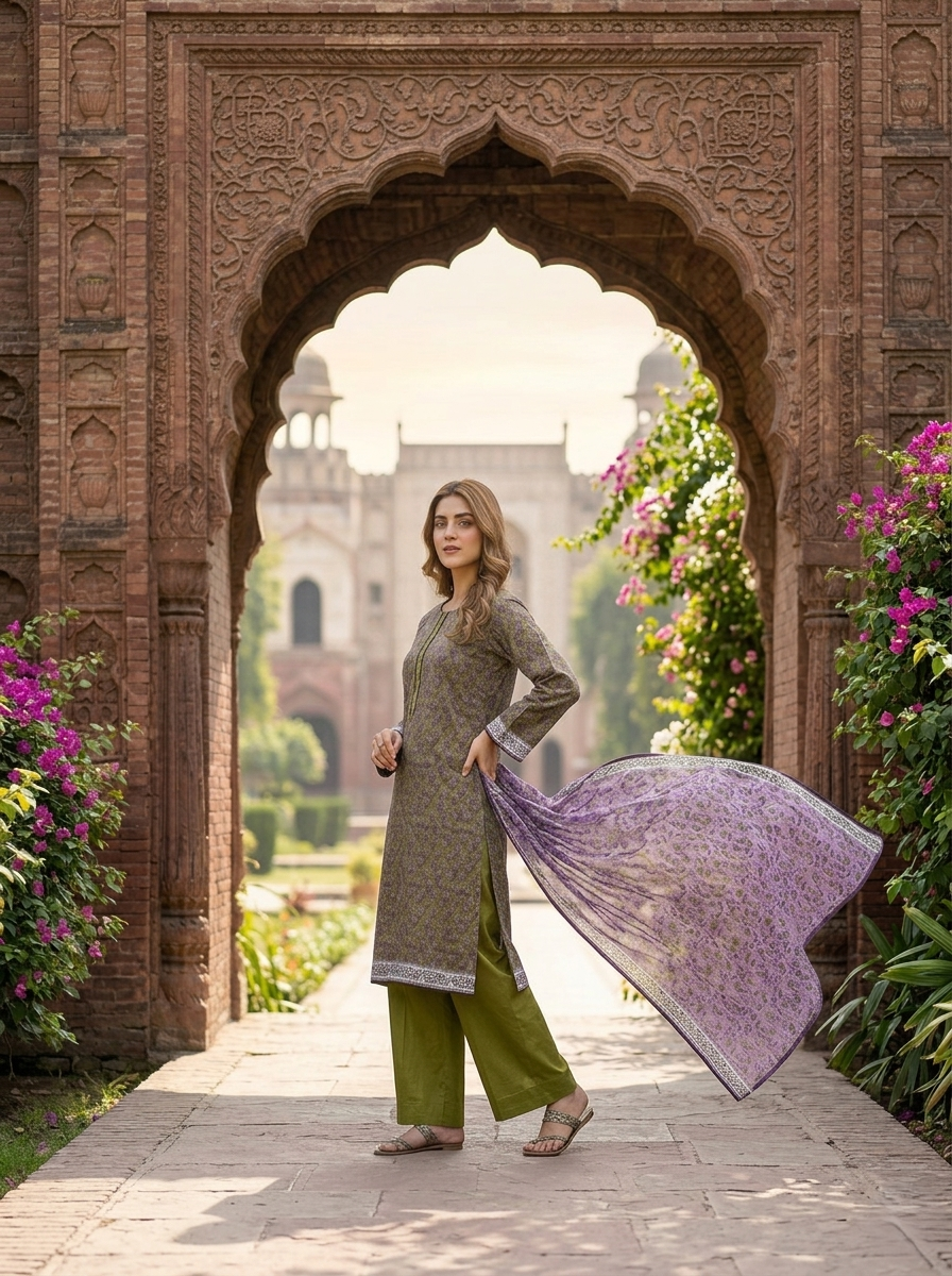 03 Piece Lawn Suit - Ready  To  Wear
