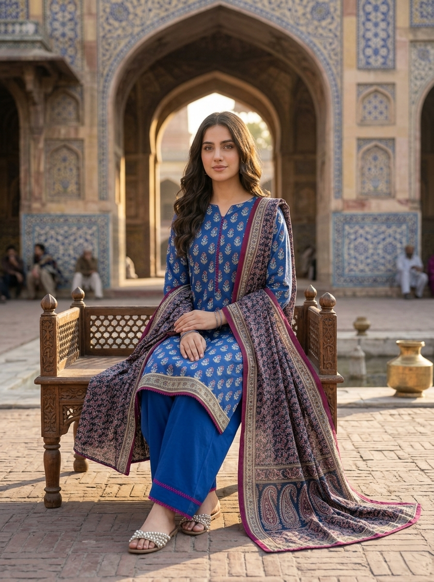 03 Piece Premium Printed Lawn Suit - Ready  To Wear