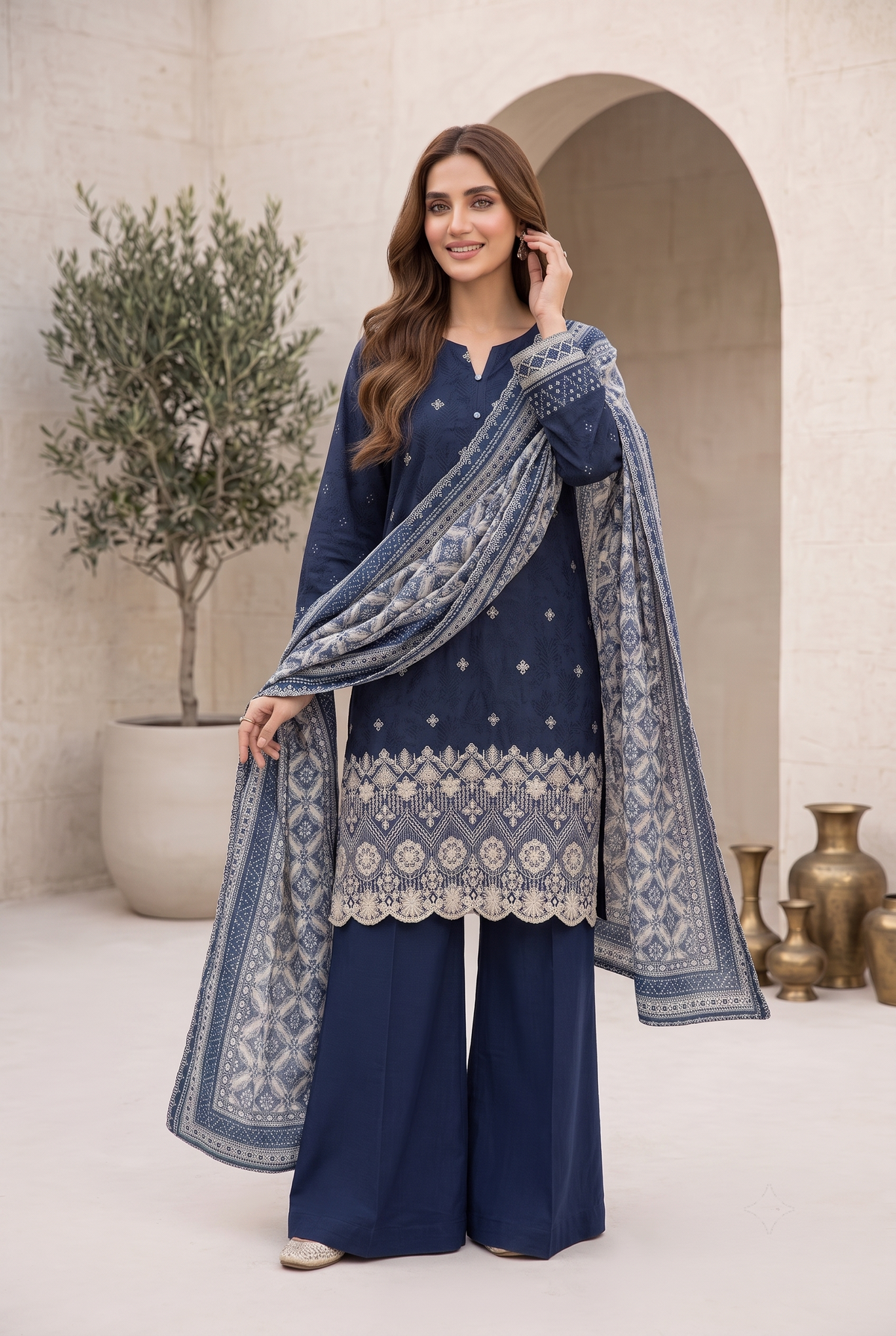03 Piece Embroidered Chikankari  Lawn Suit - Ready  To Wear