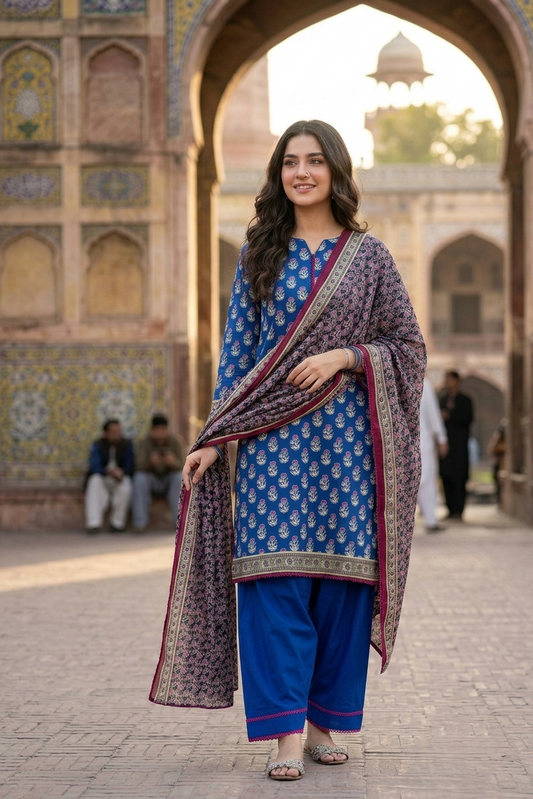 03 Piece Premium Printed Lawn Suit - Ready  To Wear