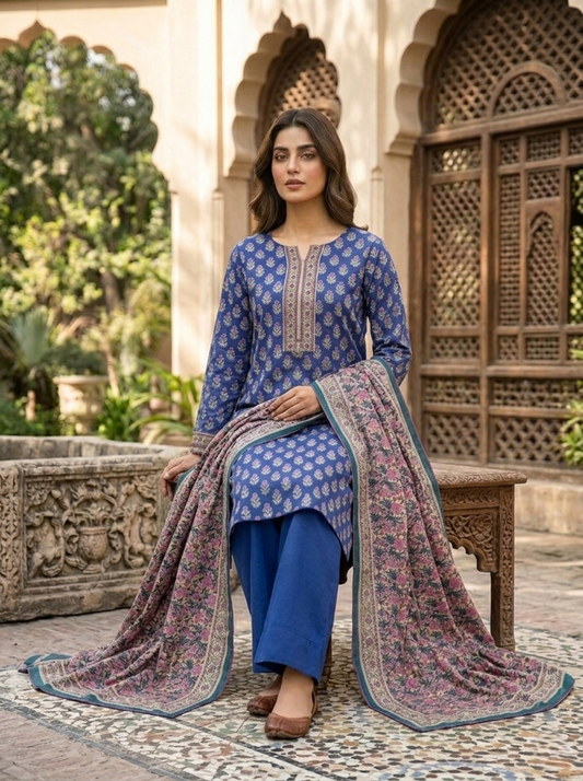 03 Piece Printed Lawn Suit - Ready To  Wear