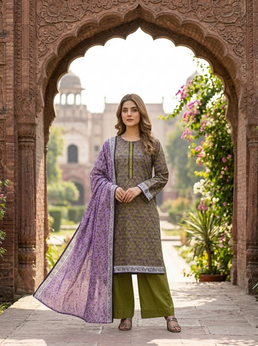 03 Piece Lawn Suit - Ready  To  Wear