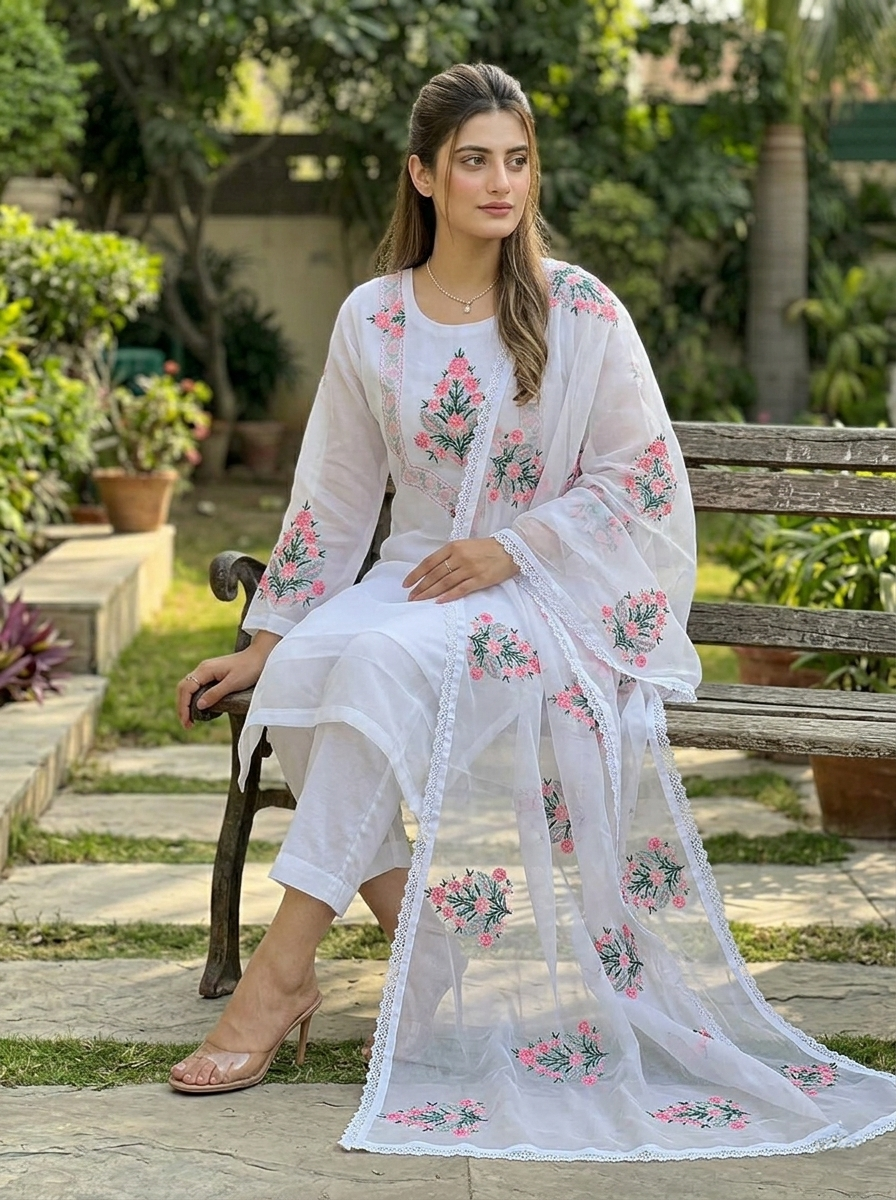 03 Piece Embroidered Chiffon Suit - Ready to Wear