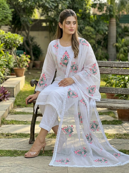 03 Piece Embroidered Chiffon Suit - Ready to Wear