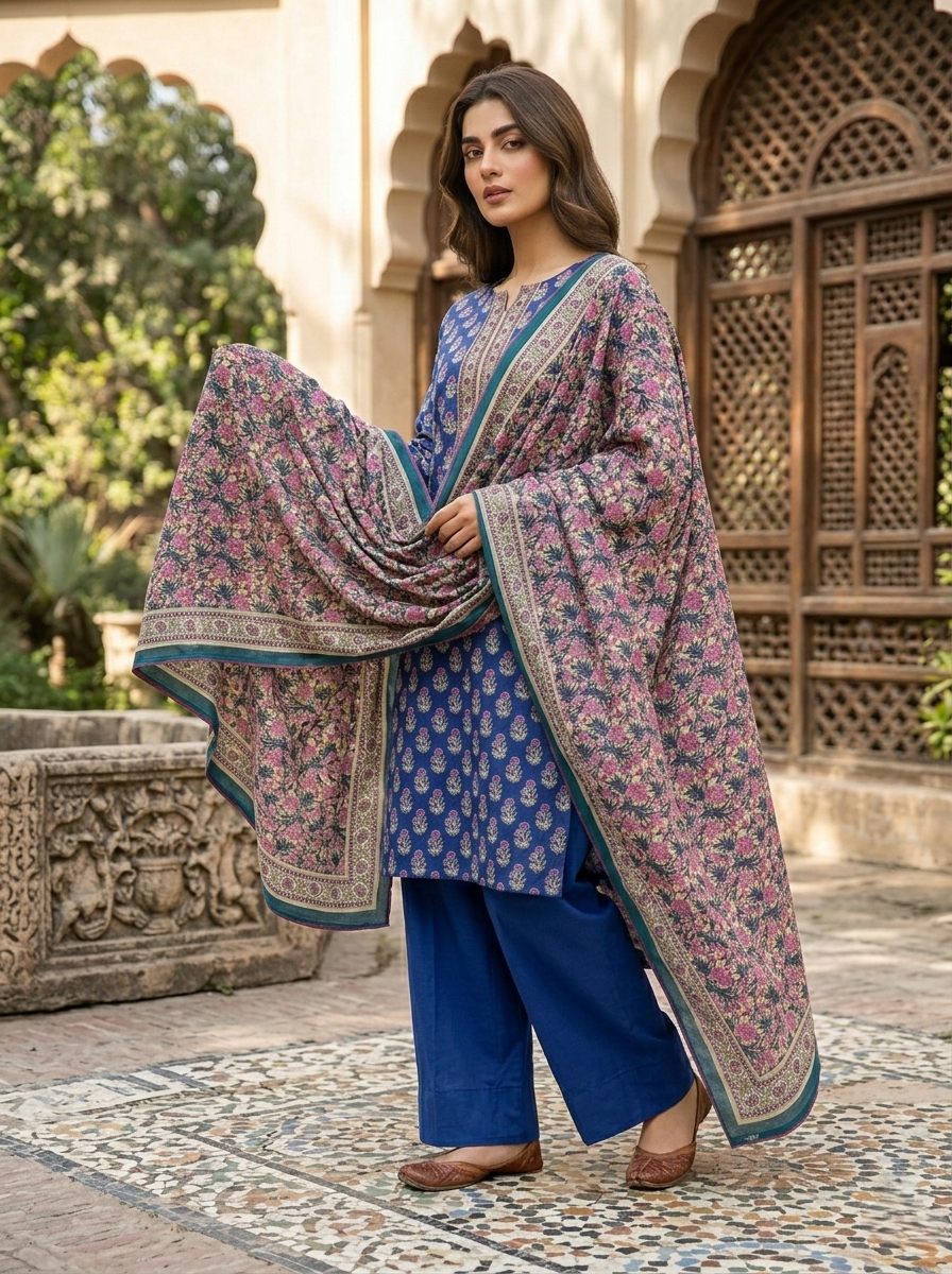 03 Piece Printed Lawn Suit - Ready To  Wear