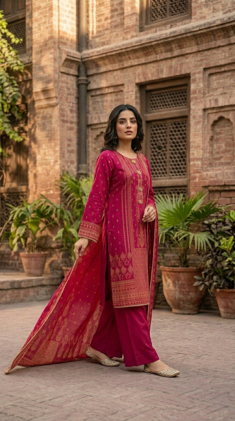 03 Piece Embroidered Jacquard Suit - Ready  to Wear