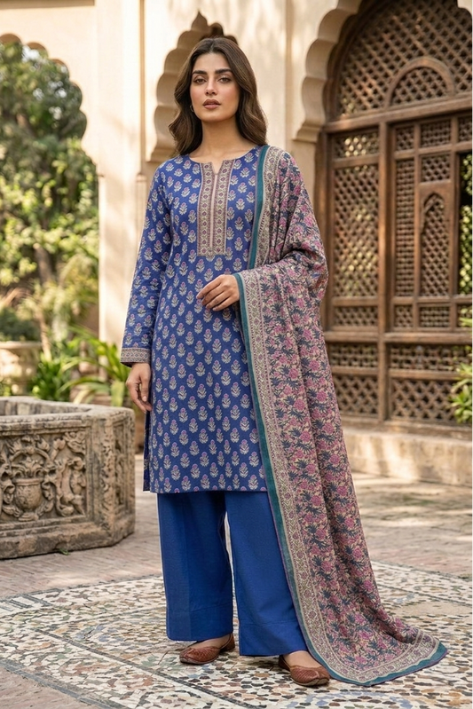 03 Piece Printed Lawn Suit - Ready To  Wear