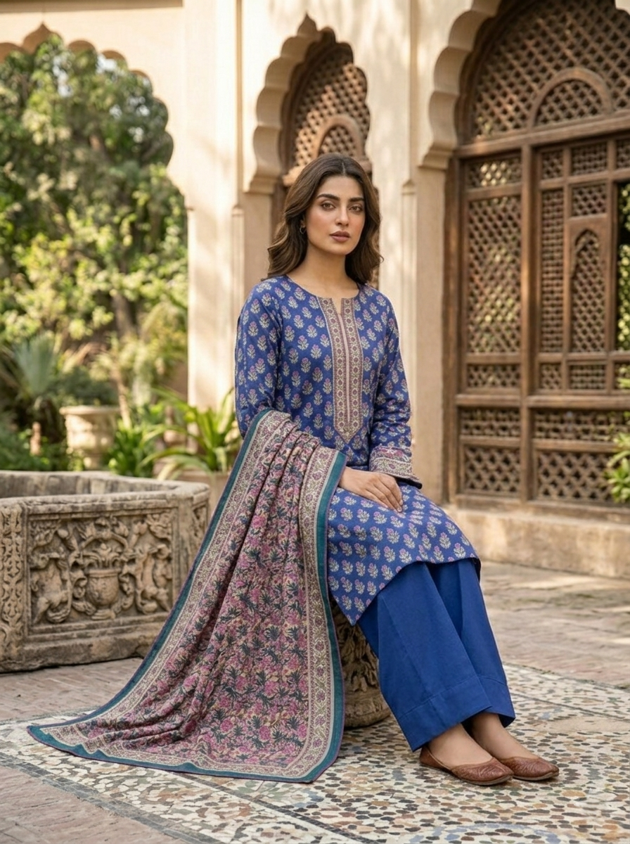 03 Piece Printed Lawn Suit - Ready To  Wear