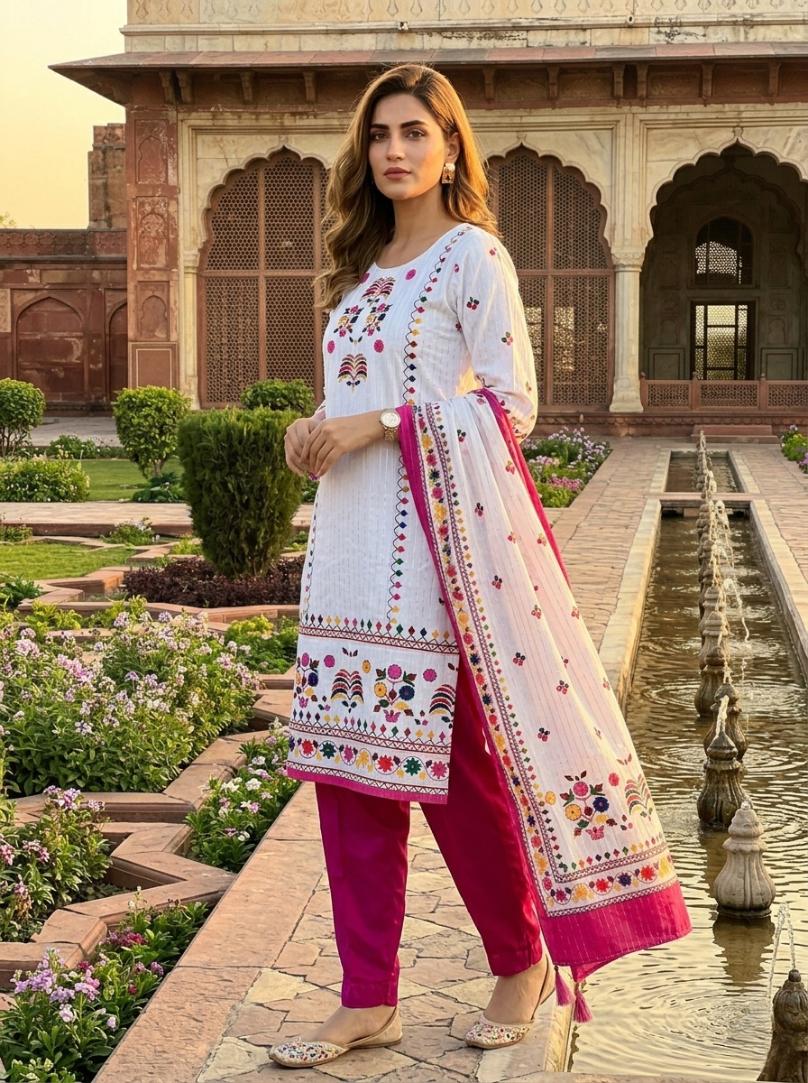 03 Piece Embroidered Chiffon Suit - Ready  To Wear