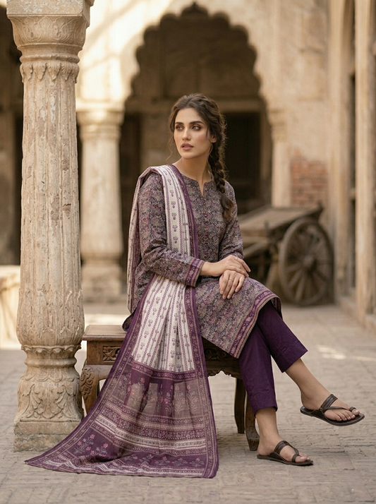 03 Piece  Printed Lawn Suit - Ready  To Wear