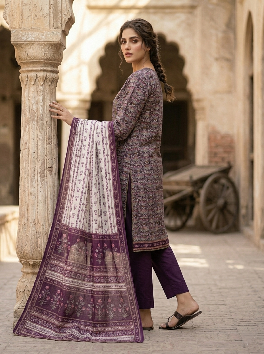 03 Piece  Printed Lawn Suit - Ready  To Wear